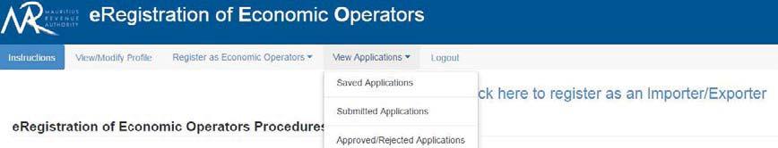 View Saved Application Once an application is saved, the following message is displayed to the Importer/Exporter.
