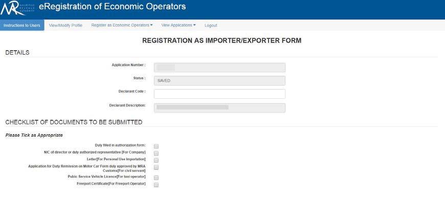 The Importer/Exporter will get a dashboard of saved applications listed.