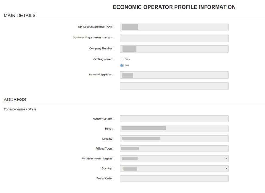 Economic Operator Profile Once logged in, the profile information of the Importer/Exporter is displayed; Tax Account Number, Business