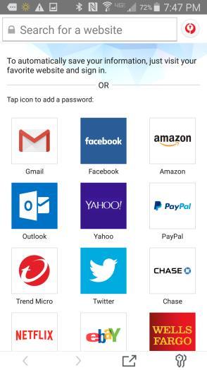 6. Tap the Password Manager icon in the upper right-hand corner of the browser to close the website and return to the All Passwords list, where your new password is listed. 7.