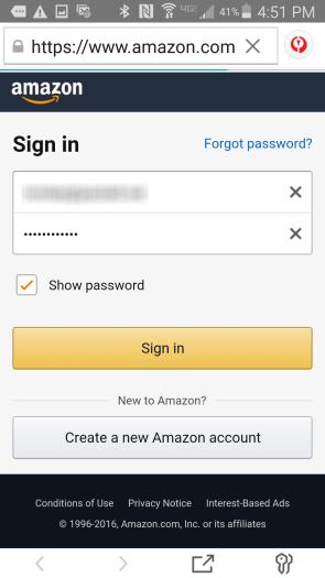 4. Tap the panel for the Amazon password.