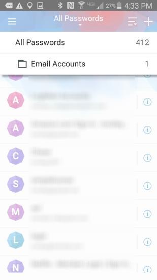 6. Give the new folder a name; e.g., Email Accounts, and tap Done. The new folder is added to the Folder list. 7. Tap the Email Accounts folder to add the password to it. 8.