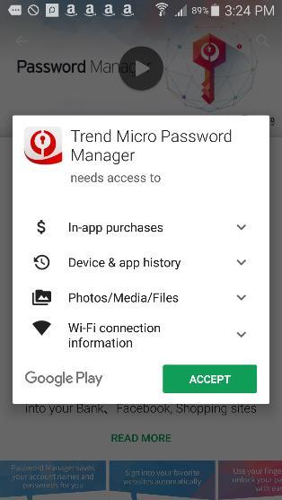 Tap the Google Play app on your Android mobile device, search for Trend Micro Password Manager, and tap Enter on your