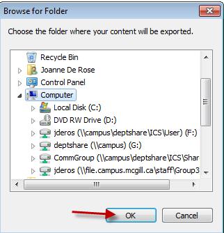 From the Browse for Folder window, select folder where your space or folder will be exported. 6. Click OK Move a folder Use to move a folder from one location to another.