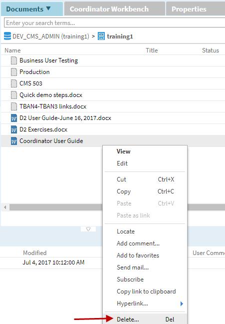 Delete file From the menu panel, you can delete files in your space(s). Permission to delete is not granted by default. It needs to be granted to you in order to be able to perform this action. 3.