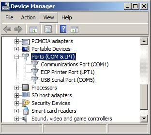 Select the USB communication port you are connected to