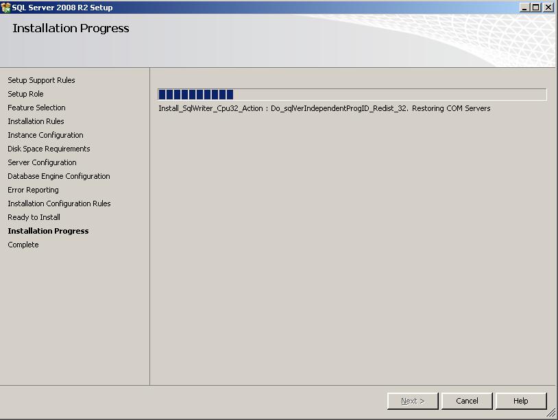 Figure 24 Installation Progress dialog box The components installed are relevant to the features selected previously. 21.