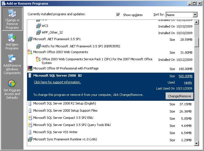 5 Uninstalling SQL Server database If you uninstall the SQL Server database with the Remove function on the Control Panel > Add or Remove Programs page, you may fail to uninstall the database (the
