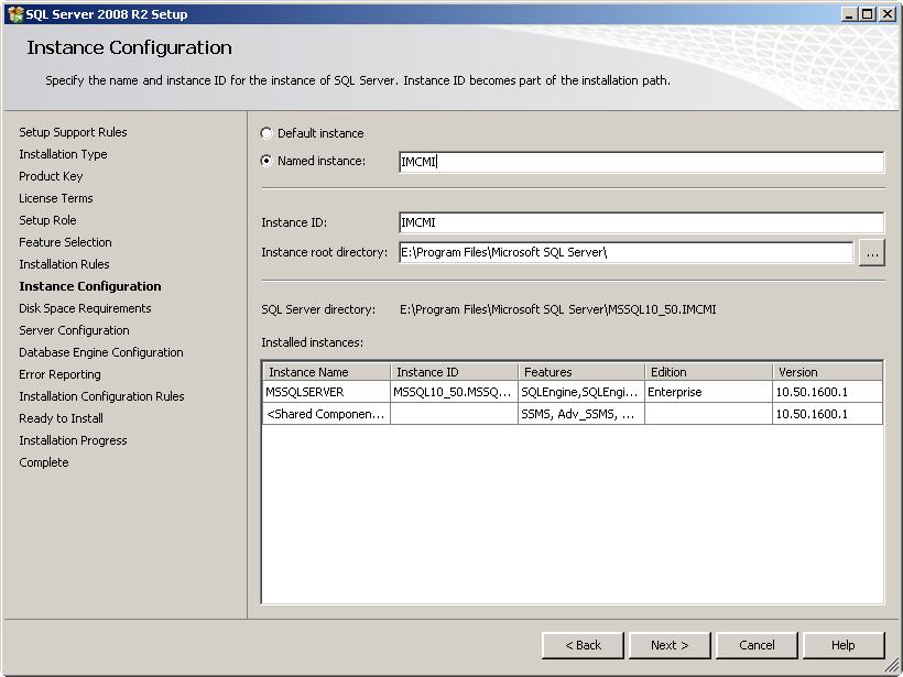 Figure 57 Instance Configuration Select the Named instance, and enter an instance name.