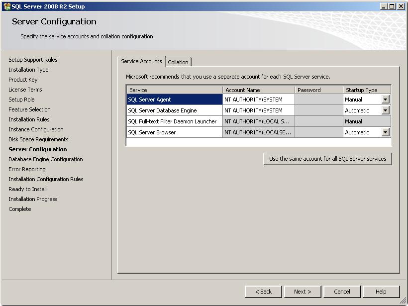 Figure 58 Server Configuration Set the account name as shown in the figure above.