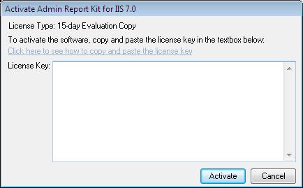CHAPTER 1 Admin Report kit for IIS 7 1.5 How to activate the software?