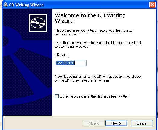 Once you ve clicked OK the CD Writing Wizard will open.