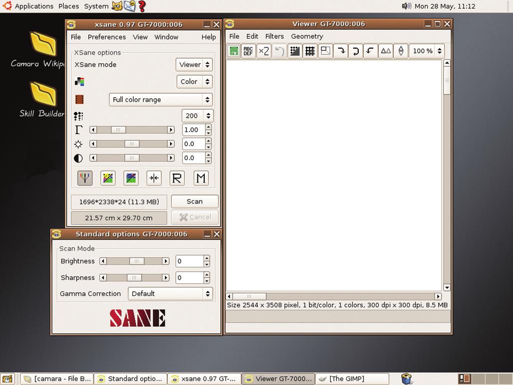 Printers and Scanners The Xsane options window, the standard options window and the