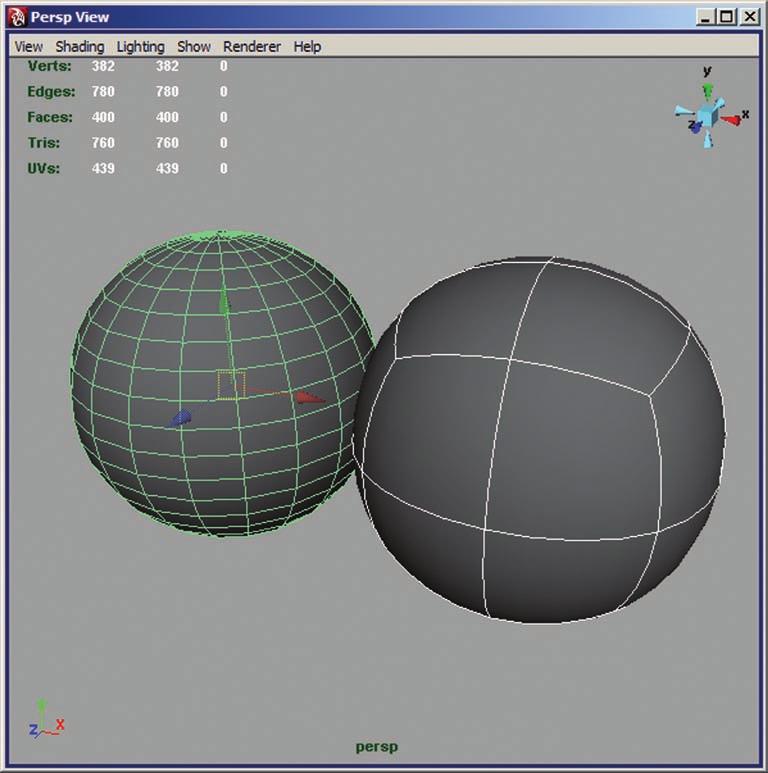 Pipeline and Modeling Guidelines FIGURE 1-8 Polygon sphere on left and subdivision sphere on right. Maya also comes with Subdivision Surfaces.