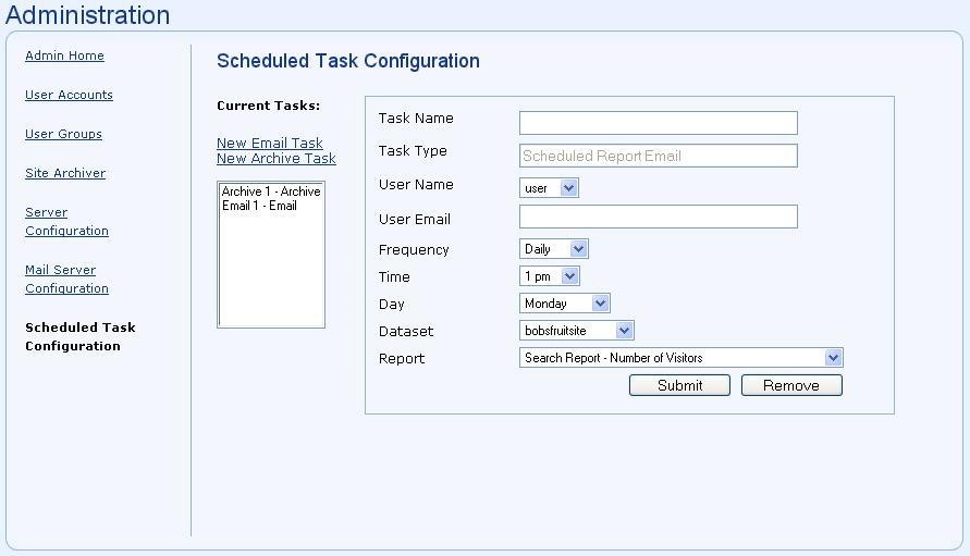 95 ClickTracks Server To Edit an Existing Task: To edit an existing task, click on the task under Current Tasks to populate the form with the current settings.