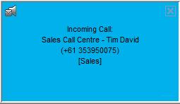 Call Notification Pop-up Window for a Non-ACD Call For calls from a call center, the following information is displayed: Calling party name Calling party number Call center name, followed by the time