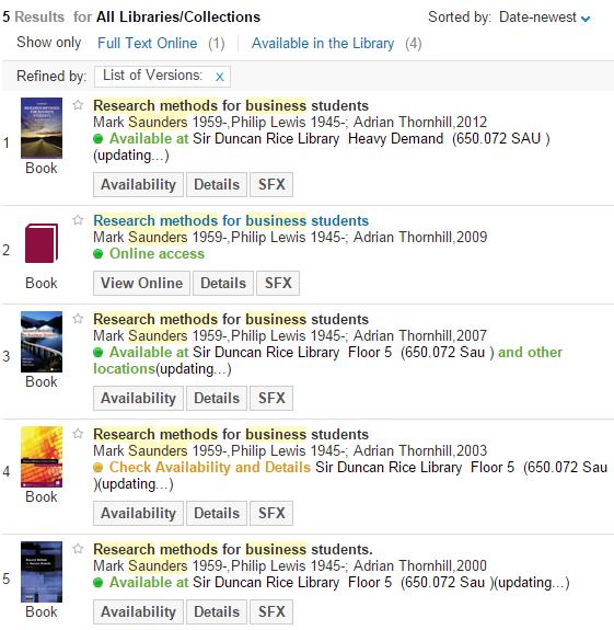 Finding a specific book 1. Five different editions are listed from different years.