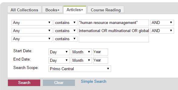 Finding any journal article on a subject 1. Select the Articles+ tab This is of limited use 2. Select Advanced Search 3.