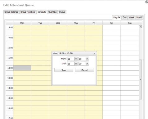 58 7. Group management In the Schedule tab you can specify when the group is opened and closed. Now select the until time, then click on Save.