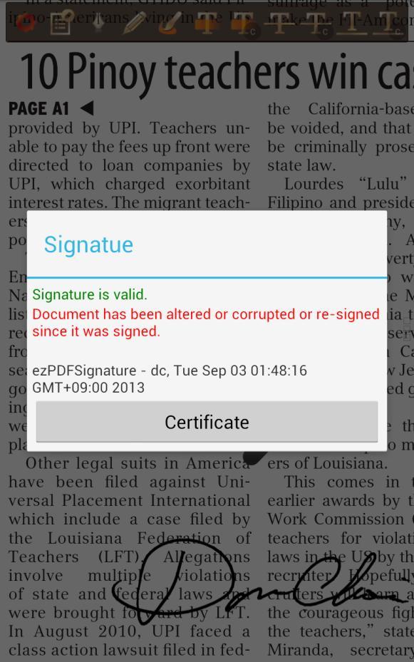 ezpdf Reader Guide - Android PDF Viewing Annotations ❸ Digital Signature You can create your own digital signature