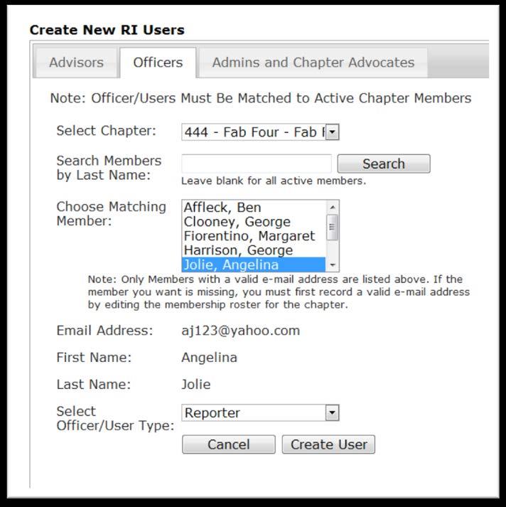 New Login System Menu Bar Item: Reporting and Membership> Create/Manage Officer Logins Activation Process for Officers By