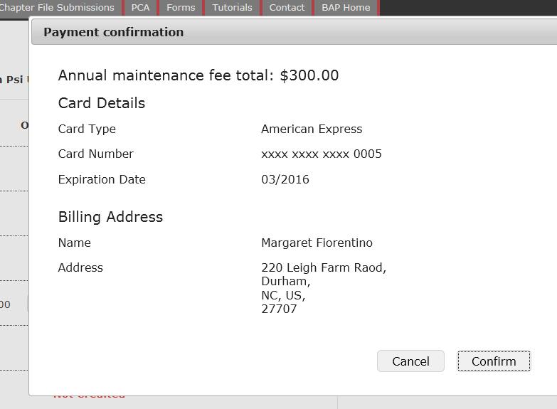 Chapter Maintenance Fee Payment by Credit Card Menu Bar Item: Reporting and Membership> Beginning of