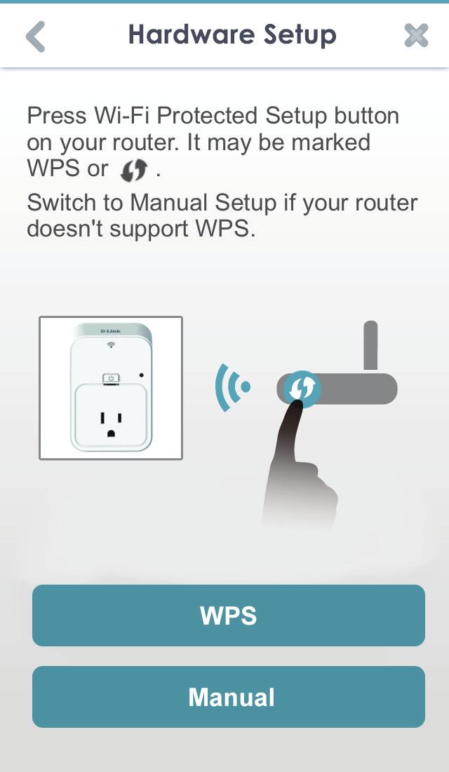 Section 2 - Installation Step 7: When the Status LED is blinking orange, tap Next to continue. Step 8: If your router supports WPS, press the WPS button on your router. Tap WPS.