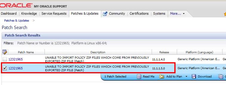 Applying Bundle Patch 1 on Oracle Management Service Figure 2 2 Patch 12321965 8. Select a location for storing the contents of the BP1 ZIP file. 9.
