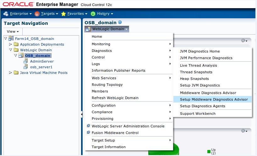 Upgrading ADP and JVMD (Optional) Figure 2 89 Setup Middleware Diagnostics Advisor c. Select each target that MDA has been enabled for, then click Disable, as shown below.