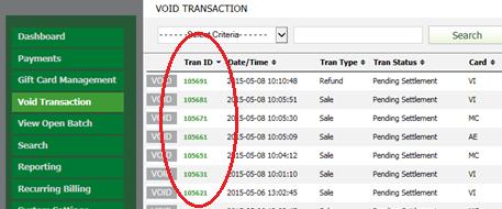 Chapter 7: Void Transaction Transaction ID Selecting Transaction ID will display the details of that