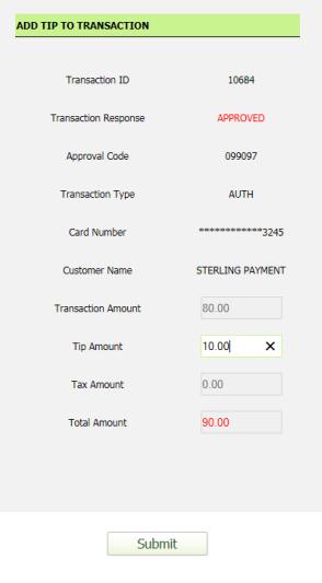 To adjust a tip for a transaction, follow these steps. Step 1: After you have identified the transaction needing the tip adjustment, select that transaction by clicking on the Tran ID.