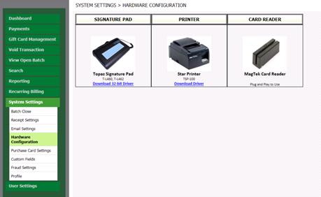 Chapter 12: System Settings HARDWARE CONFIGURATION While additional hardware may be compatible the screen capture below shows devices which have been fully tested and certified with the Sterling VT.