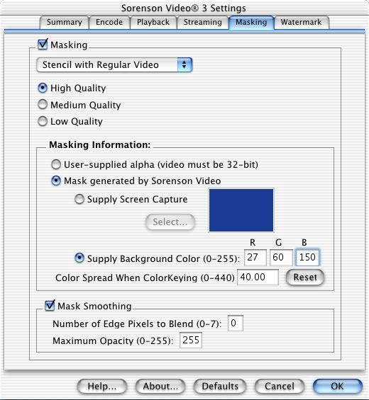 Professional features Masking tab The Masking tab gives you options that let you isolate the foremost part of your video so you can insert an image, movie or other video sequences as the background.
