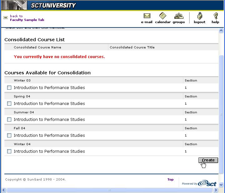 Creating and deleting consolidated courses Click Create.