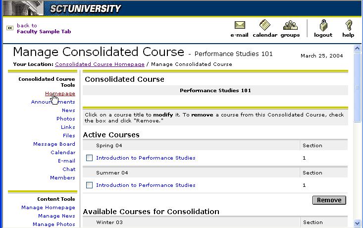 You are returned to the Manage Consolidated Course page which is immediately updated.