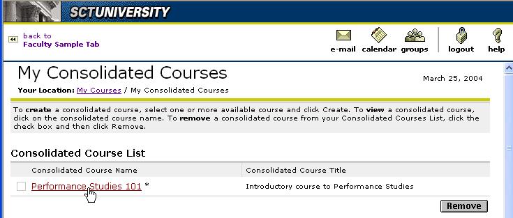 Consolidated course permissions Click on the name of the Consolidated Course to which the TA is
