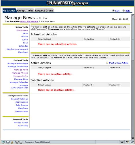 Managing homepage content It contains three sections: Submitted Articles.