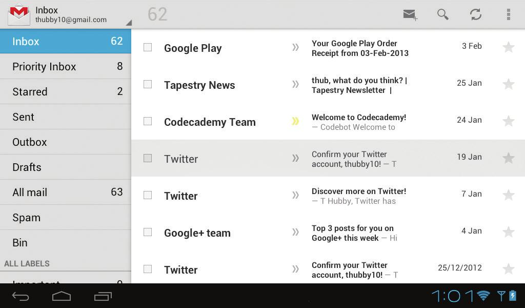 GMAIL A number of new features and layout make the Gmail application easier to use.