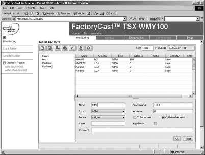 function for PLC data and variables The Data Editor function can be used to create tables of animated variables for real-time read/write access to lists of PLC data.