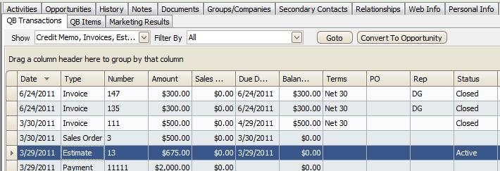 CONVERT ESTIMATES AND INVOICES FROM THE QB TRANSACTIONS TAB TO OPPORTUNITIES IN ACT In some cases you may want to continue to create Estimates in Quickbooks because your salespeople are comfortable