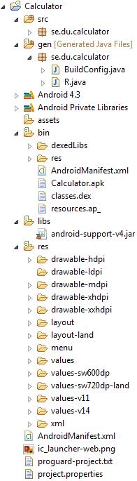 More about the Android project folders/files An Android application is described in the file AndroidManifest.xml This file contains all Intents, Activities, Services or ContentProviders it can handle.