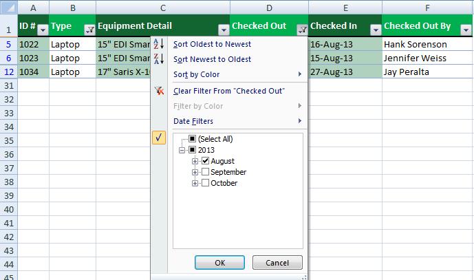 2 Choose Clear Filter From [COLUMN NAME] from the Filter menu. In our example, we'll select Clear Filter From "Checked Out". 3 The filter will be cleared from the column.