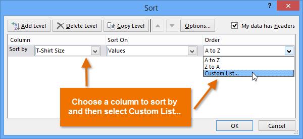 Notice that the other content in the worksheet was not affected by the sort. Custom sorting Sometimes you may find that the default sorting options can't sort data in the order you need.