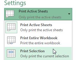 1. Navigate to the Print pane. 2. Select Print Selection from the Print Range drop-down menu.