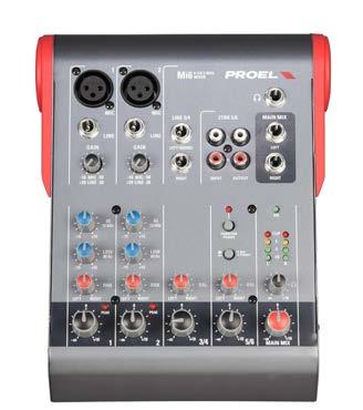 Mi6 High-headroom, low-noise MIC preamps Ultra-compact 6-channel 2-bus mixer 2 MIC/LINE input channels with