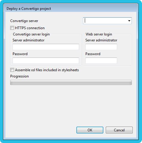 Use the application from your own mobile device Figure 2-103: Empty Deploy window 2 Enter your Convertigo Cloud server data in the fields, with: the Convertigo server