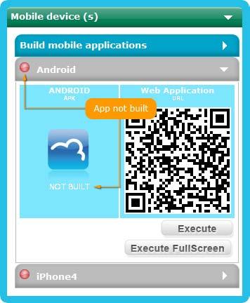 Use the application from your own mobile device Figure 2-116: Android mobile device on test platform on Convertigo Cloud server You can notice the red bullets appearing in front of each device,
