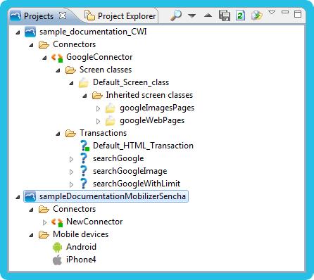 Convertigo Mobilizer project Figure 2-13: CWI and CMob sample projects in Projects view Both corresponding