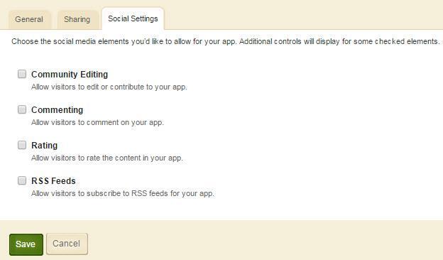 Blackboard Web Community Manager File Library App Social Settings Tab On the Social Settings tab, you can apply social media elements to your File Library App.