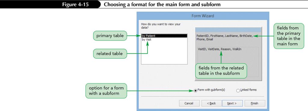 Creating a Form with a Main Form and a Subform To create a form based on two tables, you must first define a relationship between the two tables When you create a form containing data from two tables